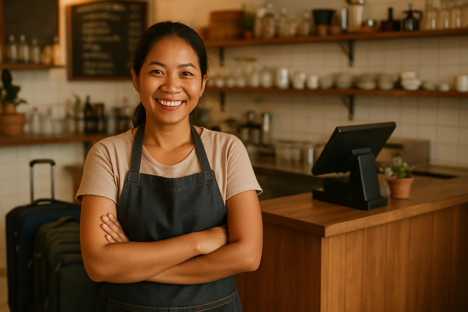 A LOCKR partner — a Bangkok café owner welcoming travelers and storing their luggage