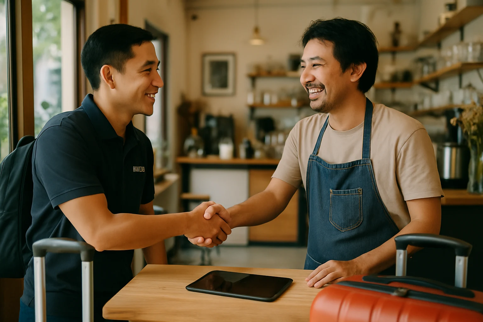 A LOCKR team member verifying a partner's shop in person